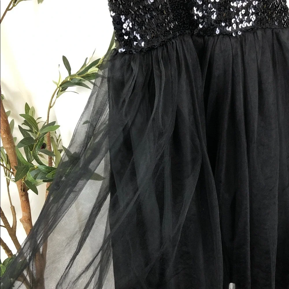 Black Sequin Dress with Bow and Chiffon Overlay (K1)